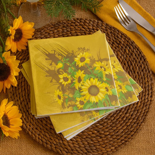 Grunge Sunflower Art Bold Rustic Yellow Floral Napkin (Creator Uploaded)