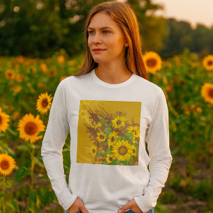 Grunge Sunflower Art Bold Rustic Yellow Floral T-Shirt