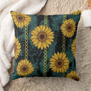 Grunge Sunflower & Chain Stripe Cushion