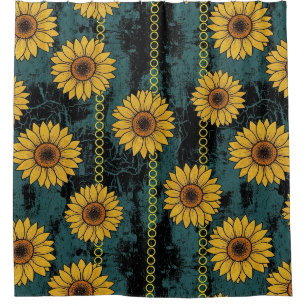 Grunge Sunflower & Chain Stripe Shower Curtain