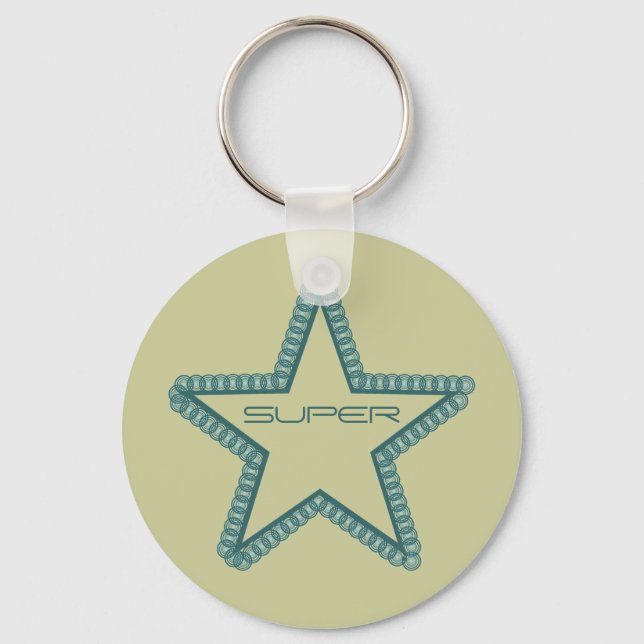 Grunge Superstar Keychain, Teal Key Ring (Front)