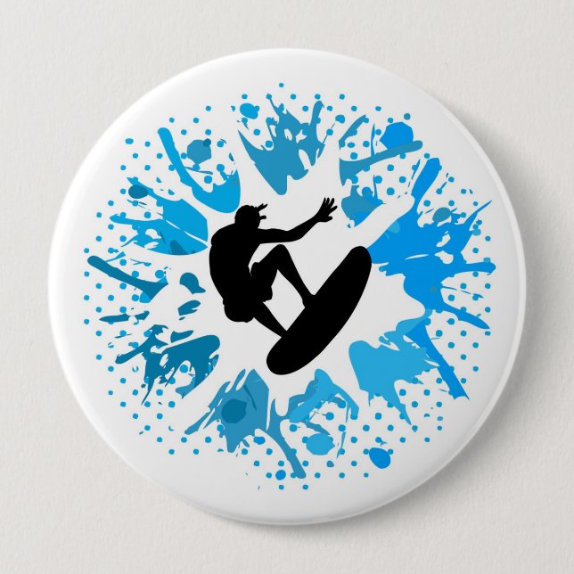 Grunge surfer 10 cm round badge (Front)