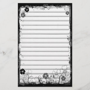 Grunge Swirl Flowers Lined Stationery White Grey
