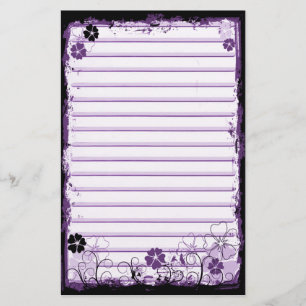 Grunge Swirl Flowers Lined Stationery White Purple