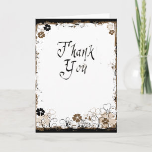Grunge Swirl Flowers Thank You Card Sepia Brown