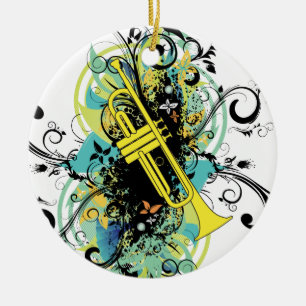 Grunge Swirl Trumpet Ceramic Ornament