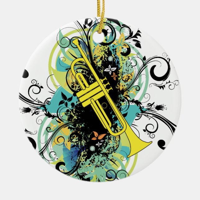 Grunge Swirl Trumpet Ceramic Ornament (Front)