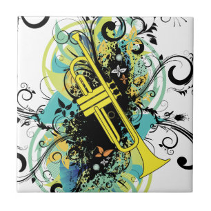 Grunge Swirl Trumpet Ceramic Tile