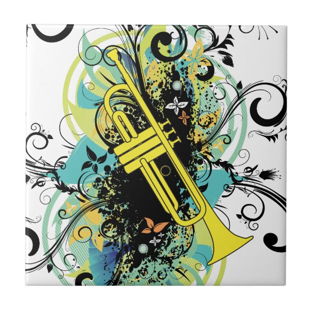 Grunge Swirl Trumpet Ceramic Tile (Front)