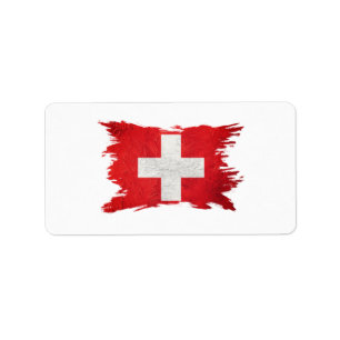 Grunge Switzerland flag, Brush stroke, Swiss flag Label