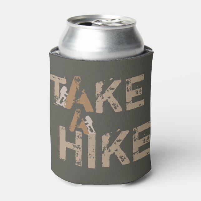 Grunge Take a Hike Typography Can Cooler (Can Front)