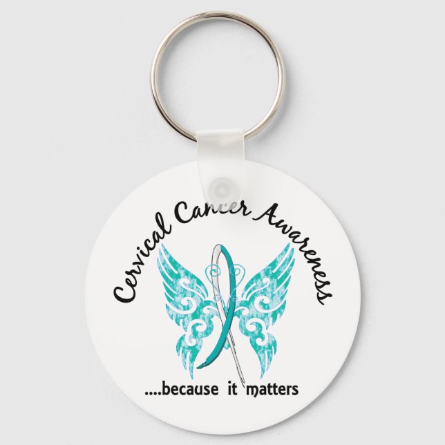 Grunge Tattoo Butterfly 6.1 Cervical Cancer Key Ring (Front)
