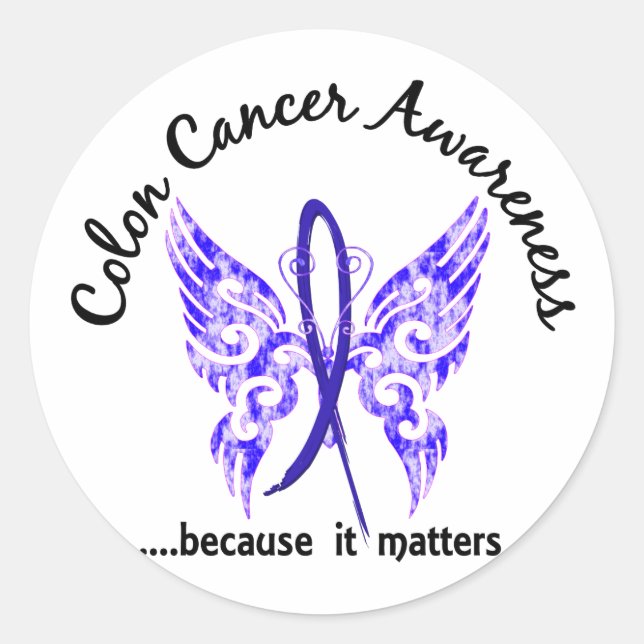 Grunge Tattoo Butterfly 6.1 Colon Cancer Classic Round Sticker (Front)
