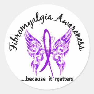 Grunge Tattoo Butterfly 6.1 Fibromyalgia Classic Round Sticker