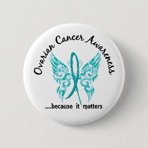 Grunge Tattoo Butterfly 6.1 Ovarian Cancer 6 Cm Round Badge