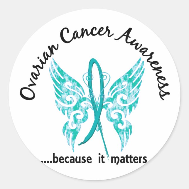 Grunge Tattoo Butterfly 6.1 Ovarian Cancer Classic Round Sticker (Front)