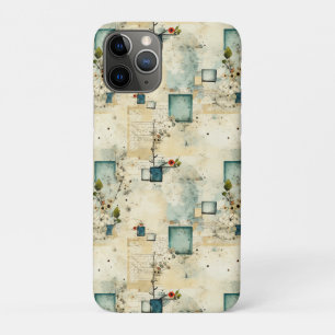 Grunge Teal Botanical Frame Parchment Scrapbook iPhone 11 Pro Case