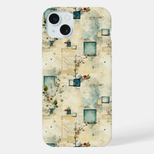 Grunge Teal Botanical Frame Parchment Scrapbook iPhone 15 Plus Case