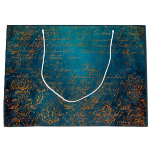 Grunge Teal & Copper Patina Script  Large Gift Bag