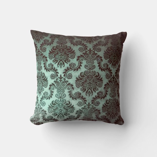 Grunge Teal Damask Cushion (Front)