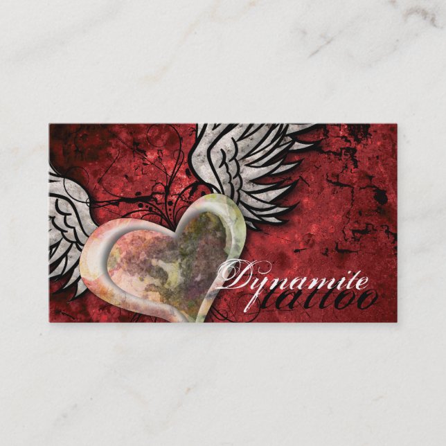 Grunge Texture Heart Wings Tattoo Business Card (Front)