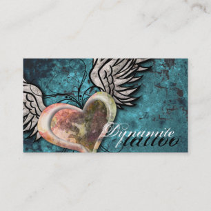 Grunge Texture Heart Wings Tattoo Business Card