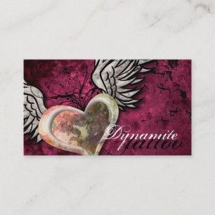 Grunge Texture Heart Wings Tattoo Business Card