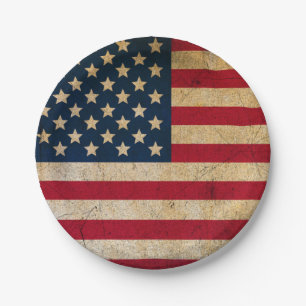 Grunge Texture Vintage American Flag Red and Blue Paper Plate