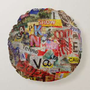 Grunge textured background design with old torn ne round cushion