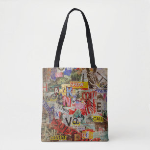 Grunge textured background design with old torn ne tote bag