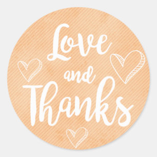 Grunge Thank You Peach & White Love Hearts Stripe Classic Round Sticker