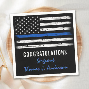 Grunge Thin Blue Line Police Officer Retirement Napkin