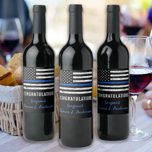 Grunge Thin Blue Line Police Officer Retirement Wine Label