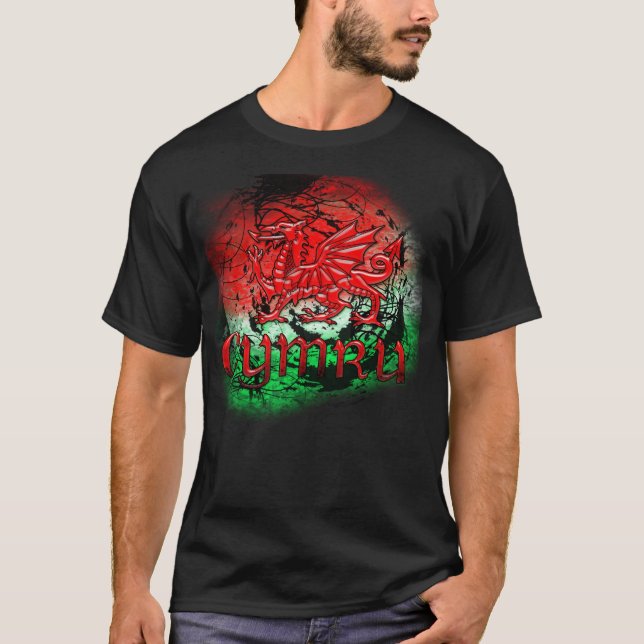 Grunge TShirt With Welsh Dragon And Cymru (Front)