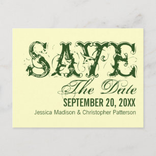 Grunge Typography Save the Date Postcard, Green Announcement Postcard