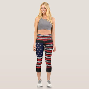 Grunge U.S.A flag Capri Leggings