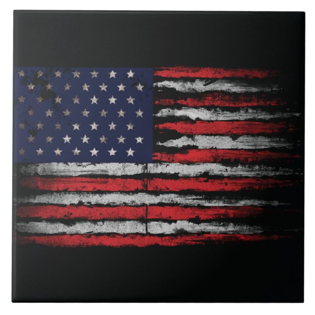 Grunge U.S.A flag Ceramic Tile (Front)