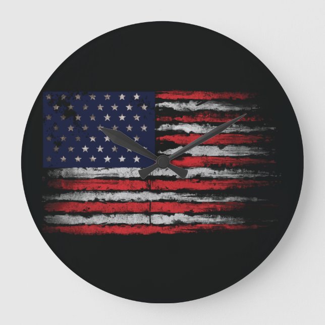 Grunge U.S.A flag Large Clock (Front)