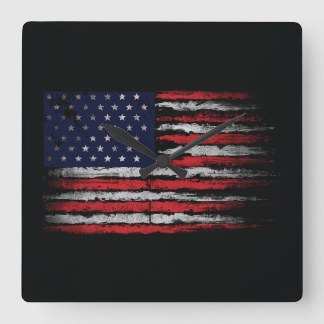 Grunge U.S.A flag Square Wall Clock (Front)