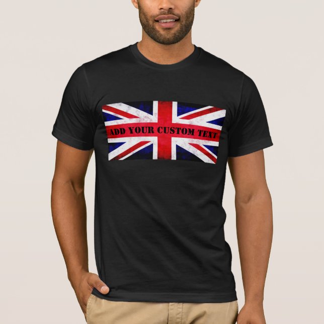 Grunge Union Jack Flag Custom Text T-Shirt (Front)