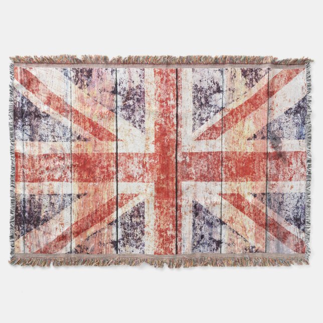 Grunge Union Jack on rustic wood Throw Blanket (Front)