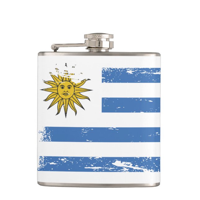 Grunge Uruguay Flag Hip Flask (Front)