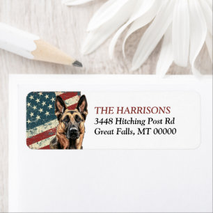 Grunge USA Flag Belgian Malinois Return Address Label