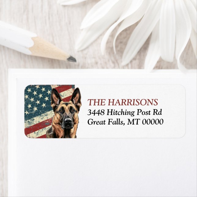 Grunge USA Flag Belgian Malinois Return Address Label (Insitu)