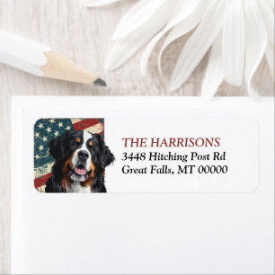 Grunge USA Flag Bernese Mtn Dog Return Address Label