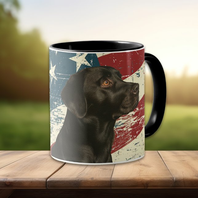 Grunge USA Flag Black Labrador Retriever Dog Mug (Creator Uploaded)