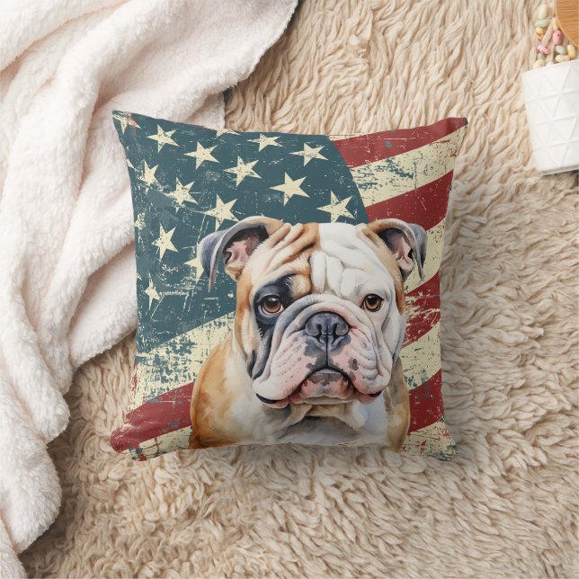 Grunge USA Flag Bulldog Cushion (Blanket)