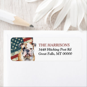 Grunge USA Flag Bulldog Return Address Label