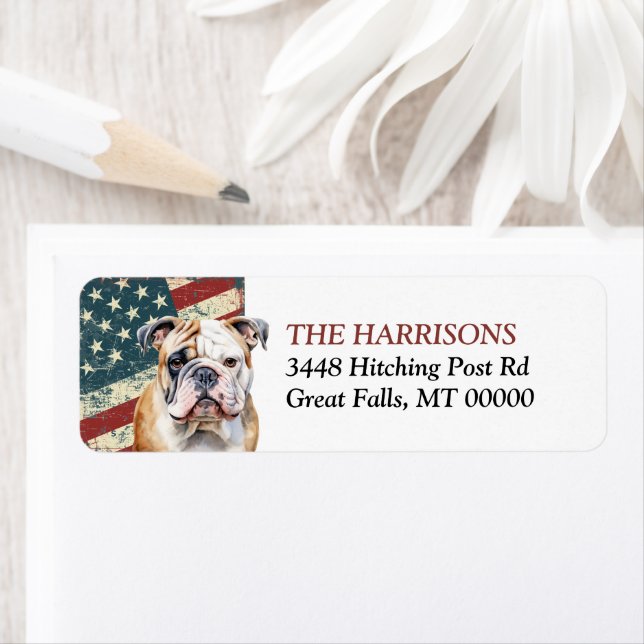 Grunge USA Flag Bulldog Return Address Label (Insitu)