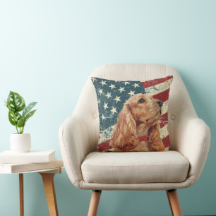 Grunge USA Flag Cocker Spaniel Dog Cushion